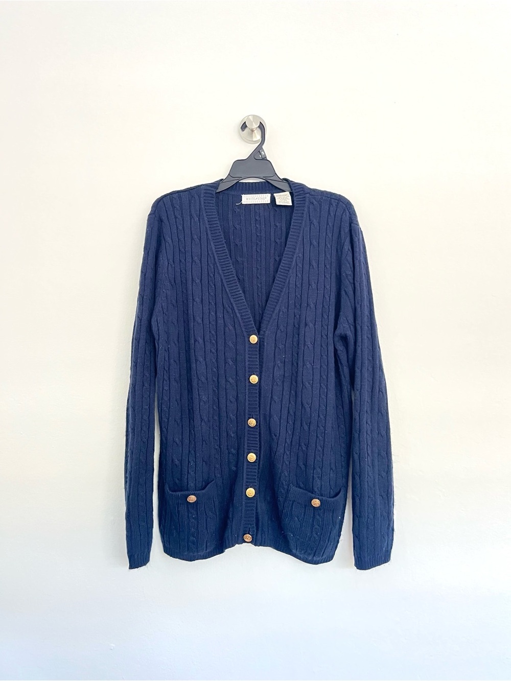 White Stag Vintage Cable Knit Ornate Gold Button Front Cardigan